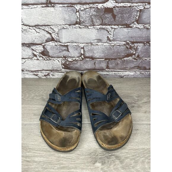 Birkenstock Shoes - Birkenstock Granada Blue Suede Birko Flor Sandals Strappy Comfort Women Sz 41EU